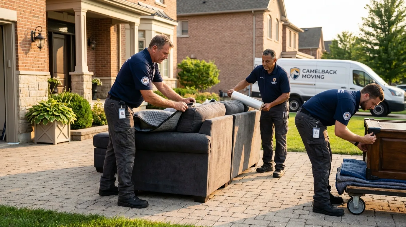 Large estate moving crew wrapping furniture in Winchendon, MA